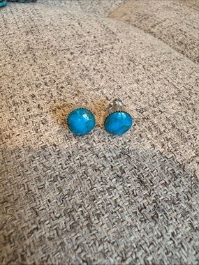 Turquoise and Sterling Silver Round Stud Earrings